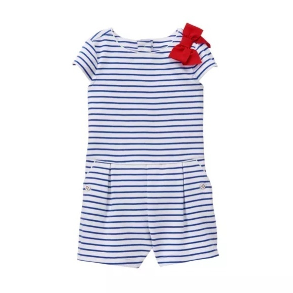Janie and Jack STRIPED ROMPER 2T white navy red bow